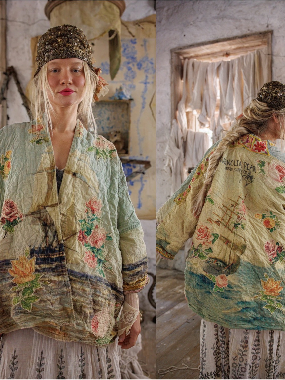 Magnolia Pearl Quilted Ocean Rose Kimono NWT